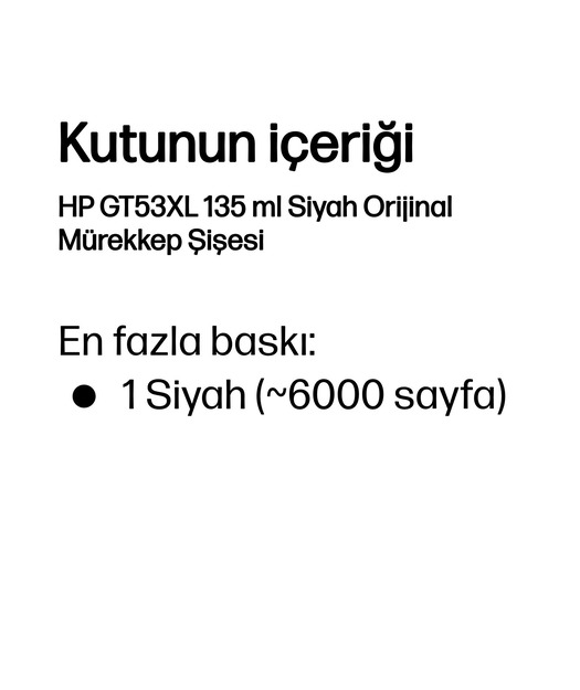 HP 1VV21AE Black Mürekkep Şişe 135 ml. (GT53XL)