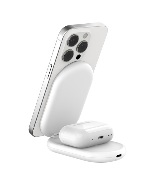 Belkin WIZ028 BoostCharge Pro Qi2 15W 2'si 1 arada Manyetik Katlanabilir Kablosuz Şarj Cihazı - Beyaz