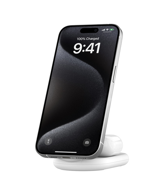 Belkin WIZ028 BoostCharge Pro Qi2 15W 2'si 1 arada Manyetik Katlanabilir Kablosuz Şarj Cihazı - Beyaz