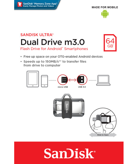 SanDisk Ultra Dual Drive m3.0 64GB Grey & Silver