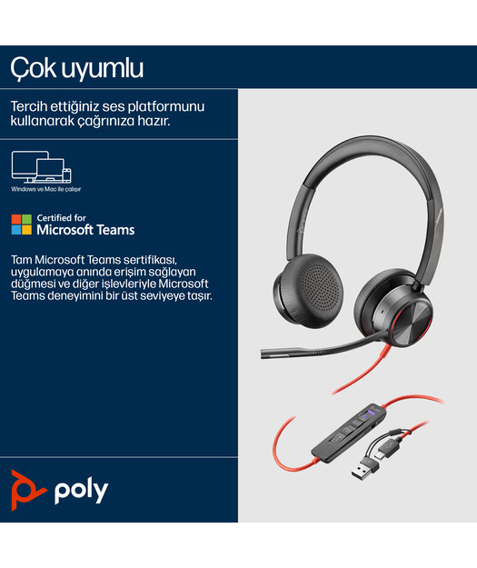 Poly BW 8225 Stereo USB-C HS +USB-C/A